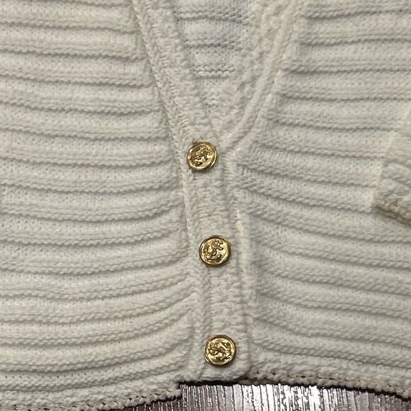 David Brett Cardigan Sweater Womens Large White Textured Gold Buttons USA Vtg - Picture 2 of 7